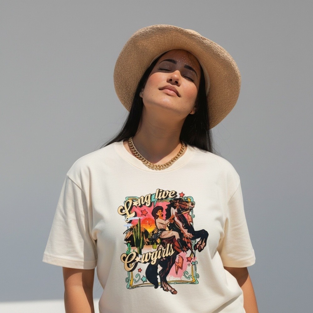 Long Live Cowgirls Graphic T-Shirt Ivory Western Horse Rodeo‎ XL